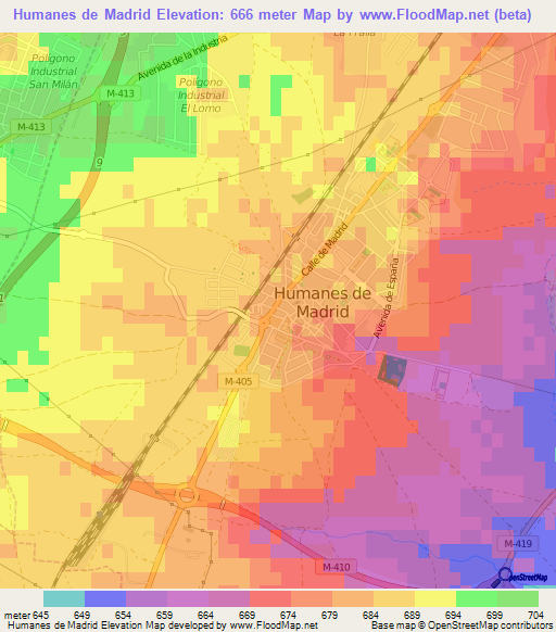 Humanes de Madrid,Spain Elevation Map