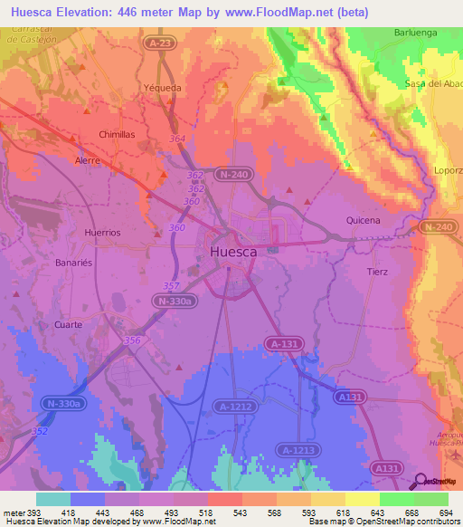 Huesca,Spain Elevation Map
