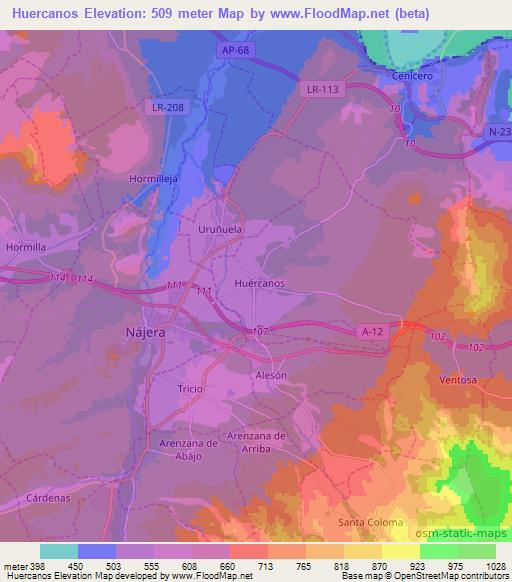 Huercanos,Spain Elevation Map