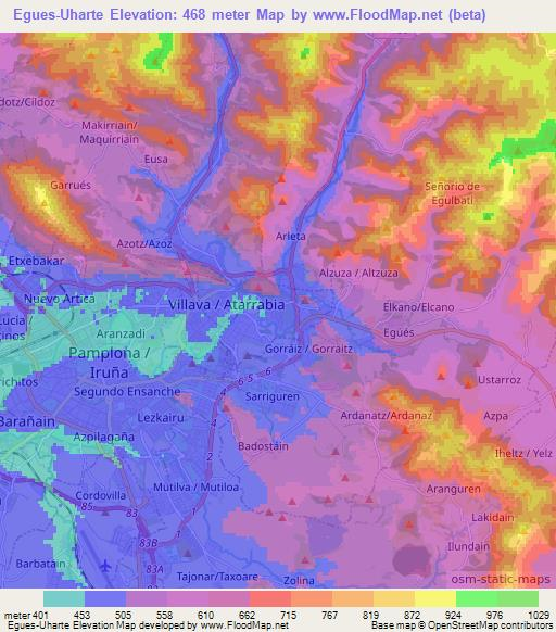 Egues-Uharte,Spain Elevation Map