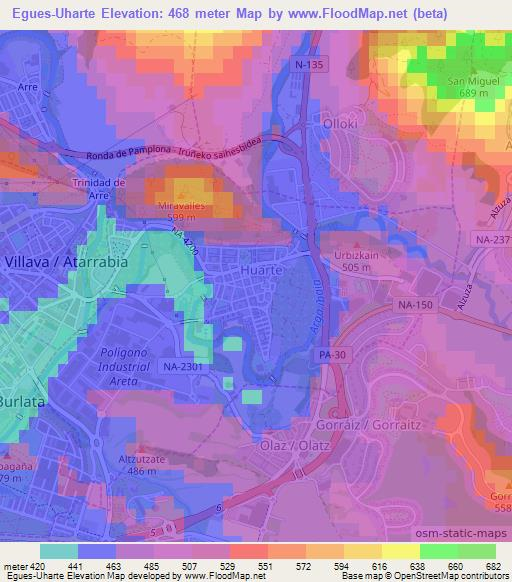 Egues-Uharte,Spain Elevation Map