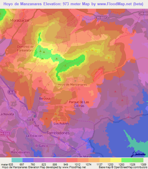 Hoyo de Manzanares,Spain Elevation Map