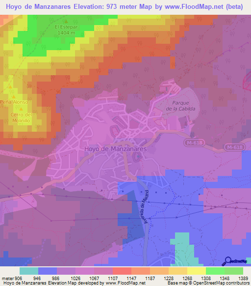 Hoyo de Manzanares,Spain Elevation Map