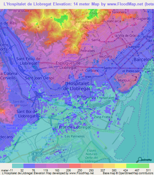L'Hospitalet de Llobregat,Spain Elevation Map