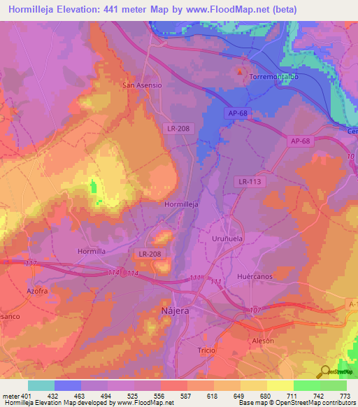 Hormilleja,Spain Elevation Map