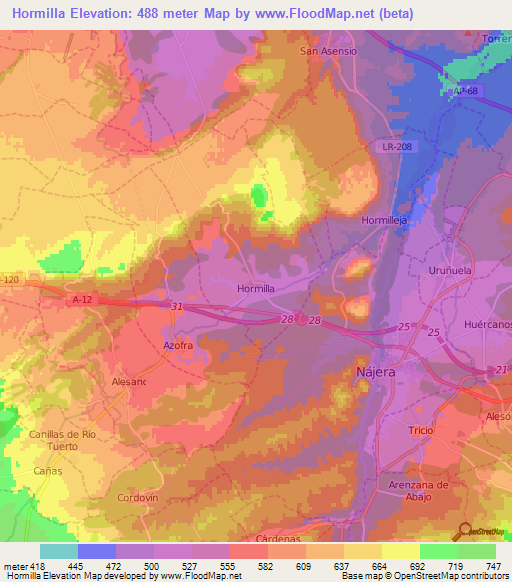 Hormilla,Spain Elevation Map