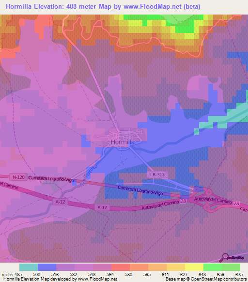Hormilla,Spain Elevation Map