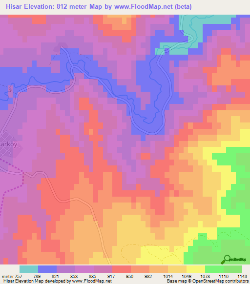 Hisar,Turkey Elevation Map