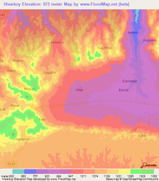 Hisarkoy,Turkey Elevation Map