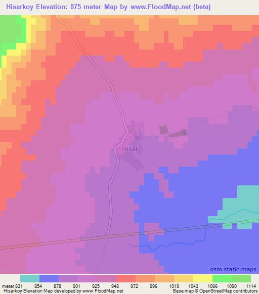 Hisarkoy,Turkey Elevation Map