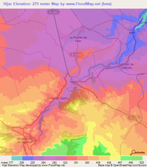 Hijar,Spain Elevation Map