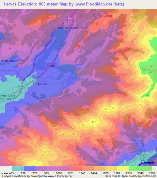 Hervas,Spain Elevation Map