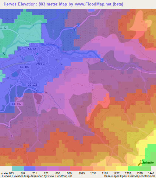 Hervas,Spain Elevation Map