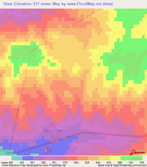 Hisar,Turkey Elevation Map