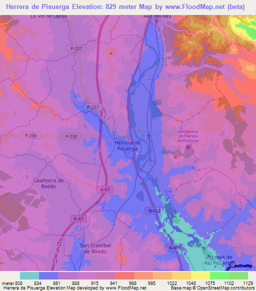 Herrera de Pisuerga,Spain Elevation Map