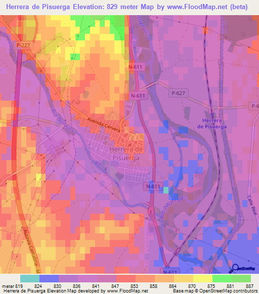 Herrera de Pisuerga,Spain Elevation Map
