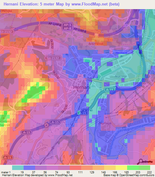 Hernani,Spain Elevation Map