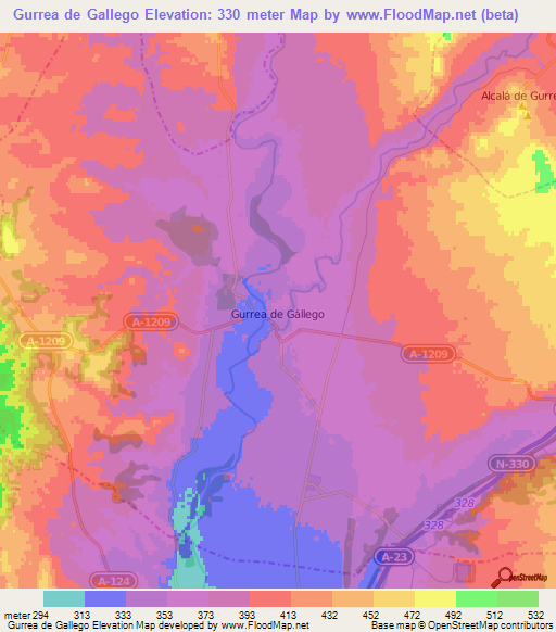 Gurrea de Gallego,Spain Elevation Map