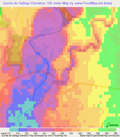 Gurrea de Gallego,Spain Elevation Map