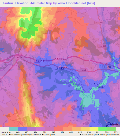 Guitiriz,Spain Elevation Map