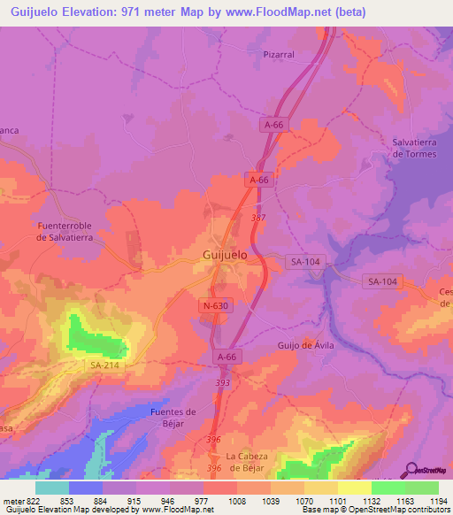 Guijuelo,Spain Elevation Map