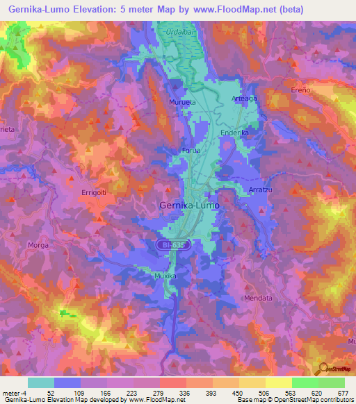 Gernika-Lumo,Spain Elevation Map