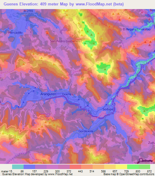 Guenes,Spain Elevation Map