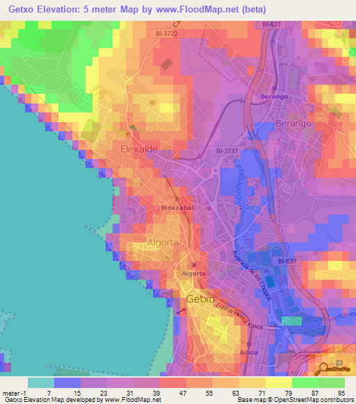 Getxo,Spain Elevation Map