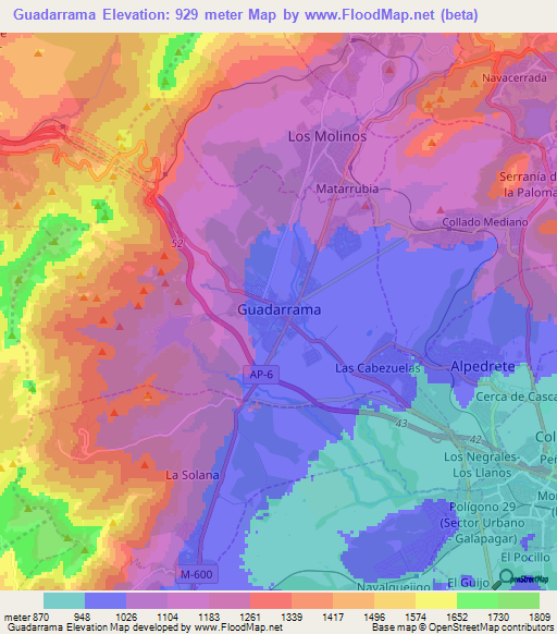 Guadarrama,Spain Elevation Map