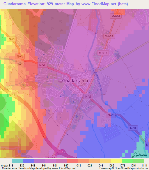 Guadarrama,Spain Elevation Map