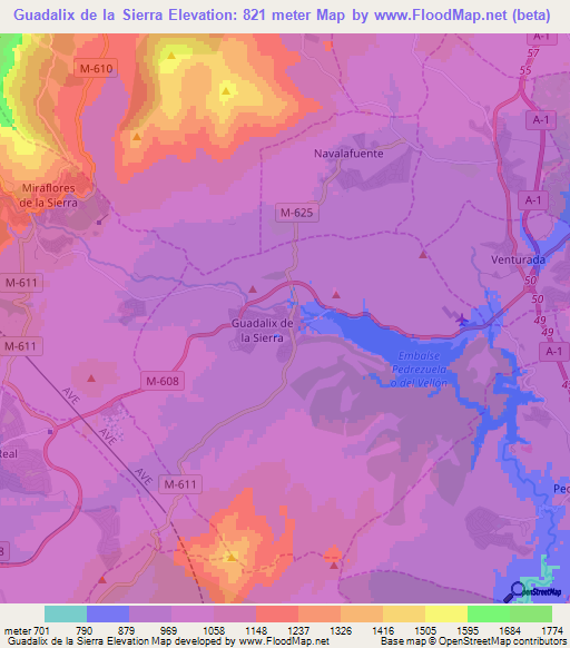 Guadalix de la Sierra,Spain Elevation Map