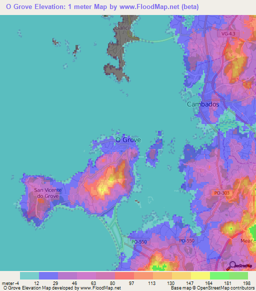 O Grove,Spain Elevation Map