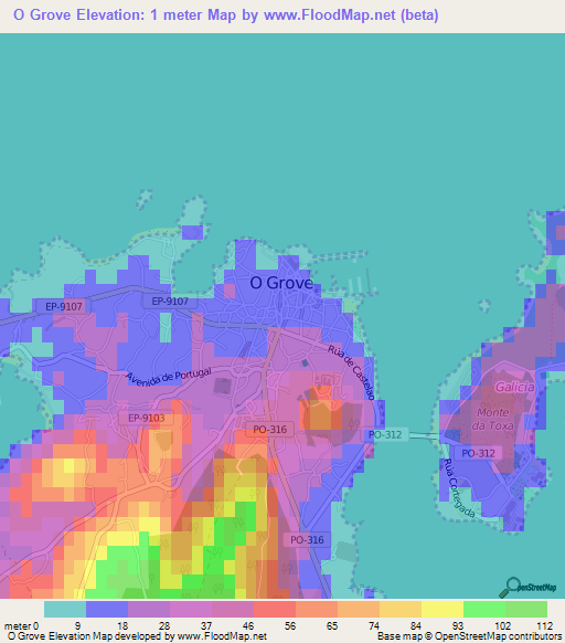 O Grove,Spain Elevation Map