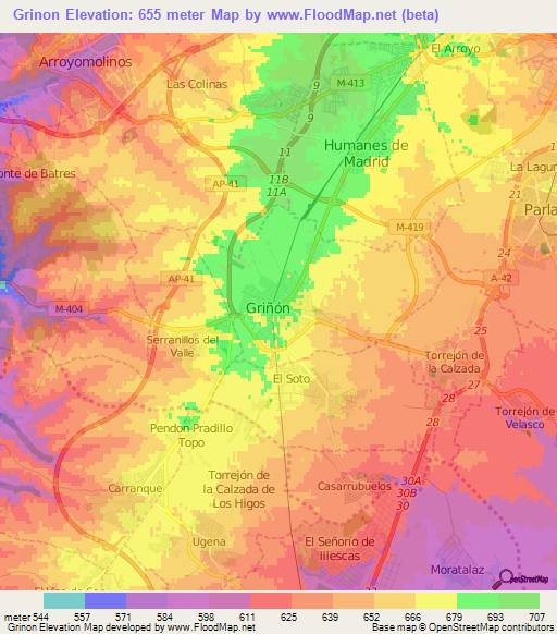 Grinon,Spain Elevation Map