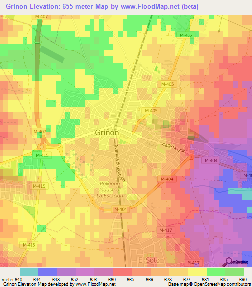 Grinon,Spain Elevation Map