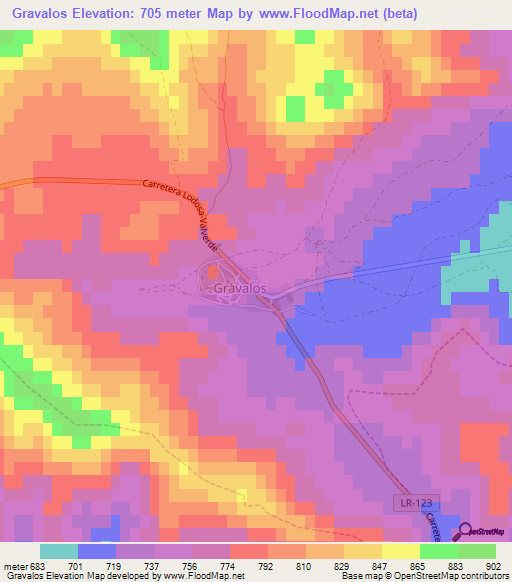 Gravalos,Spain Elevation Map