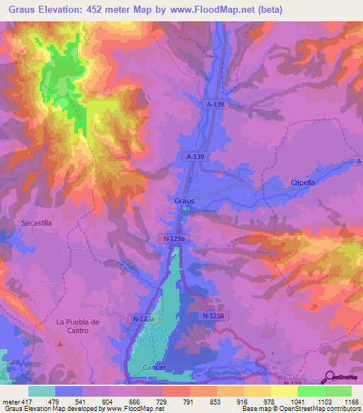 Graus,Spain Elevation Map