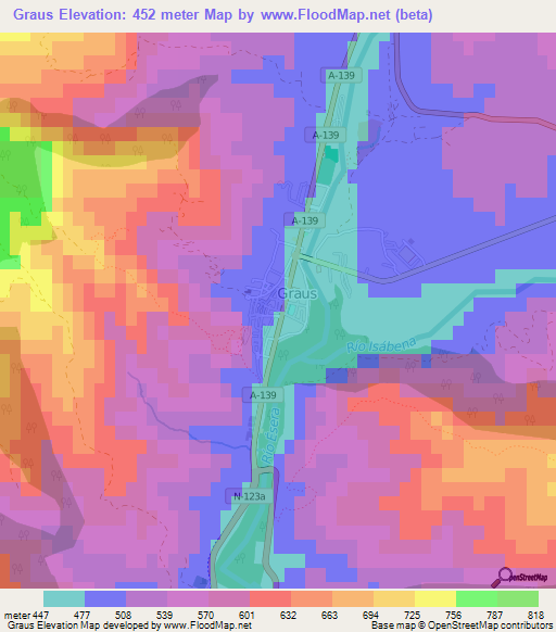 Graus,Spain Elevation Map