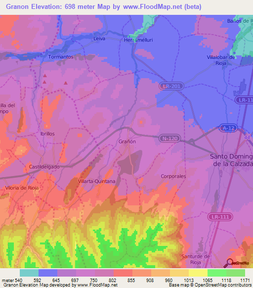 Granon,Spain Elevation Map