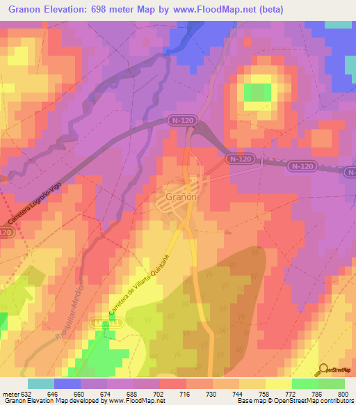 Granon,Spain Elevation Map