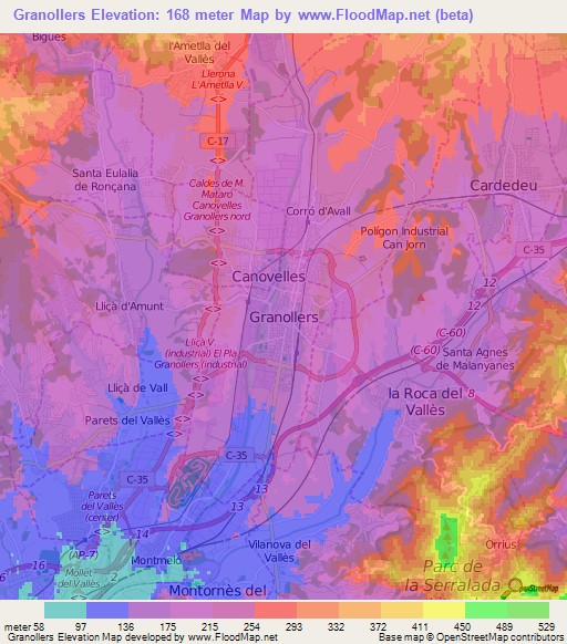 Granollers,Spain Elevation Map