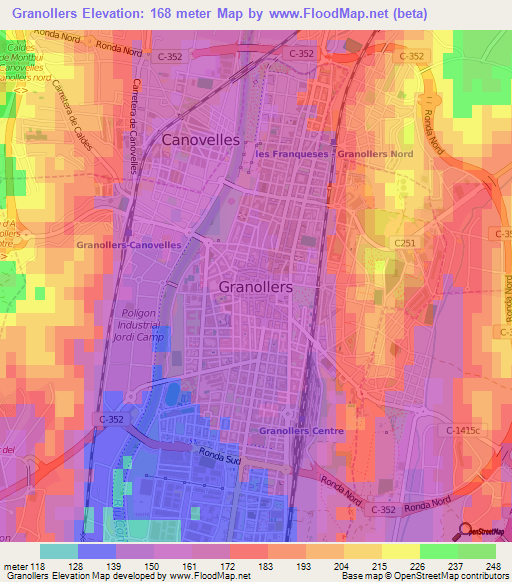 Granollers,Spain Elevation Map