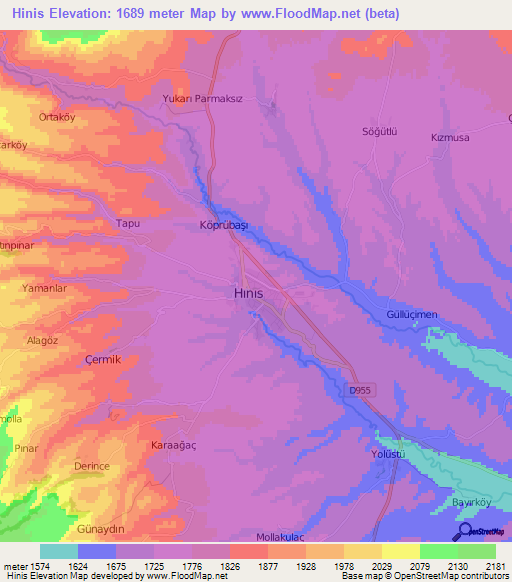 Hinis,Turkey Elevation Map