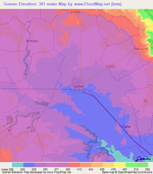 Granen,Spain Elevation Map