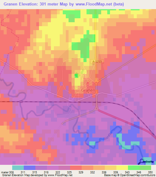 Granen,Spain Elevation Map