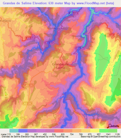 Grandas de Salime,Spain Elevation Map