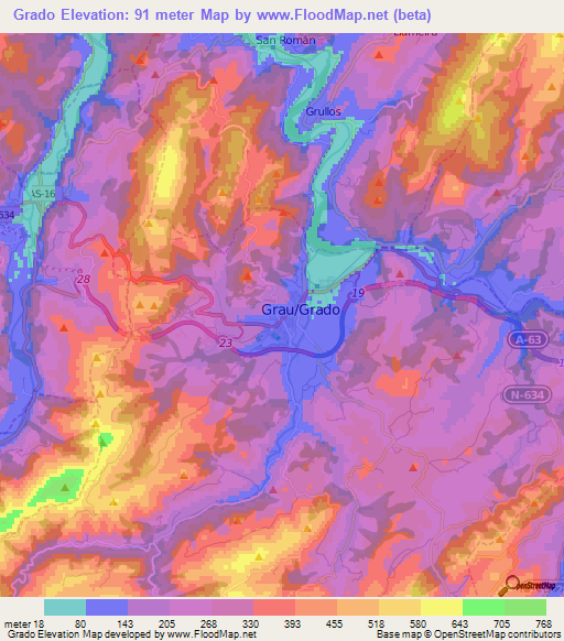 Grado,Spain Elevation Map