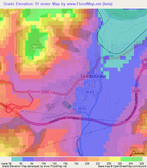 Grado,Spain Elevation Map