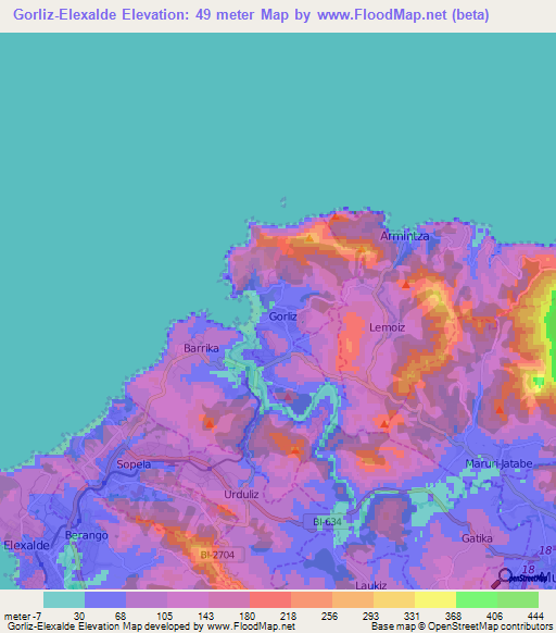 Gorliz-Elexalde,Spain Elevation Map