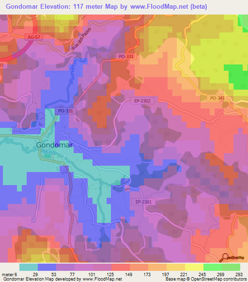 Gondomar,Spain Elevation Map